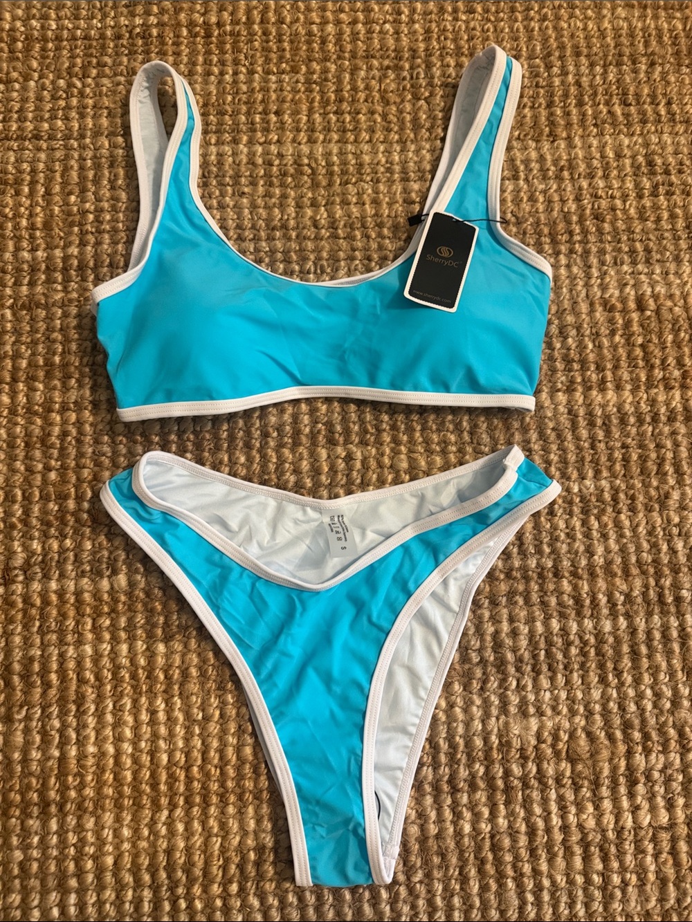 SherryDC NEVER WORN Turquoise and White Scoop Bikini Set